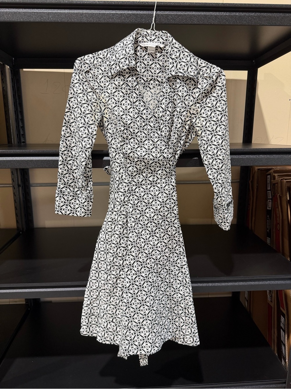Diane Von Furstenberg Black and White Geometric Shirt Dress